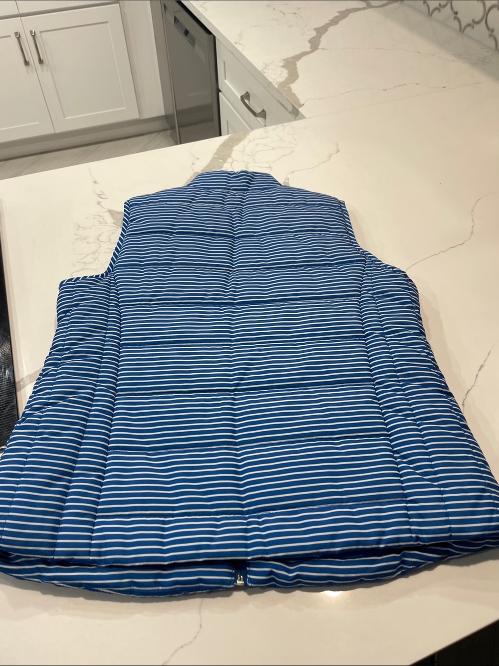 Striped Blue Quilted Puffer Vest - Women's - Picture 6 of 8